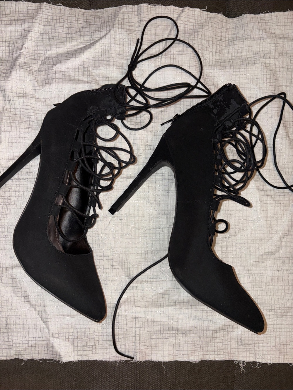 Charlotte Russe Black Lace-Up Pointed Toe Stiletto Heels
